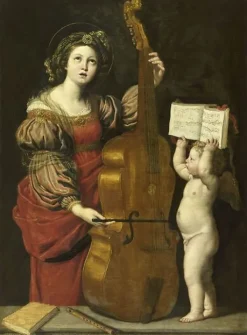 Boutiques de musées Sainte Cécile avec un ange tenant une partition musicale (toiles sur châssis)