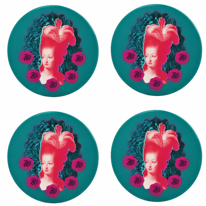 Boutiques de musées Set de 4 dessous de verre en céramique Marie-Antoinette Pop Bleu canard Online