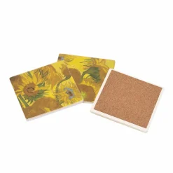 Boutiques de musées Set de 3 Dessous de verres en céramique Vincent van Gogh - Tournesols - Van Gogh Museum Amsterdam® Outlet