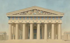 Boutiques de musées Temple T à Sélinonte (Sicile) : élévation, restitution de la façade principale (panneaux acryliques)