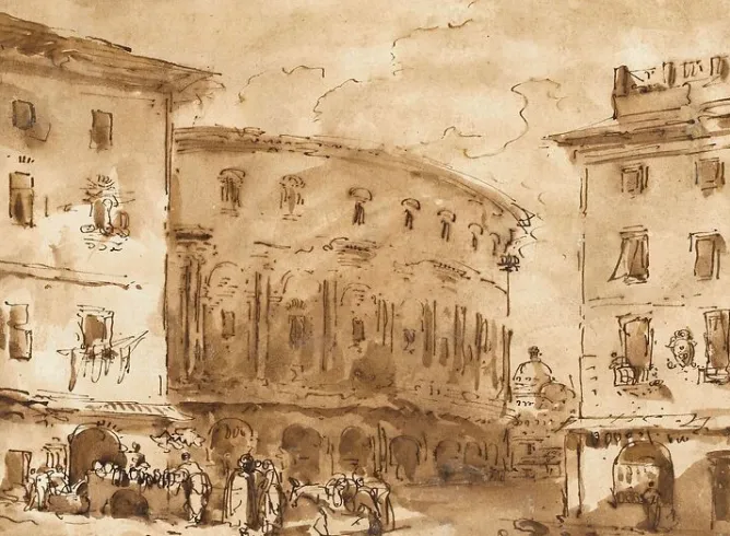 Toiles Encadrées|Toiles Sans Cadre<Boutiques de musées Théatre de Marcellus, vu de la piazza Montanara (toiles encadrées)