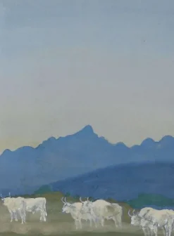 Panneaux Acryliques|Toiles Sur Châssis<Boutiques de musées Trois couples de taureaux blancs sur fond de montagnes (panneaux acryliques)