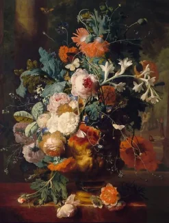Boutiques de musées Vase de fleurs sur fond de parc avec statue (panneaux aluminium) Hot